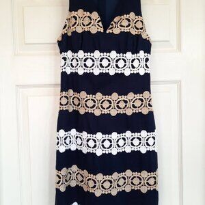 Lilly Pulitzer "Augusta" Shift women's sz 00 lined dress. Navy, gold, white
